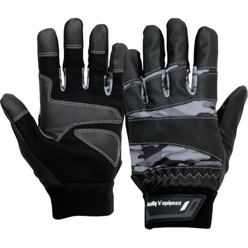 Otafuku Heavy Duty Microfiber + PU Gloves Black x Camouflage L K-84-BK/ME-L 1 Pair