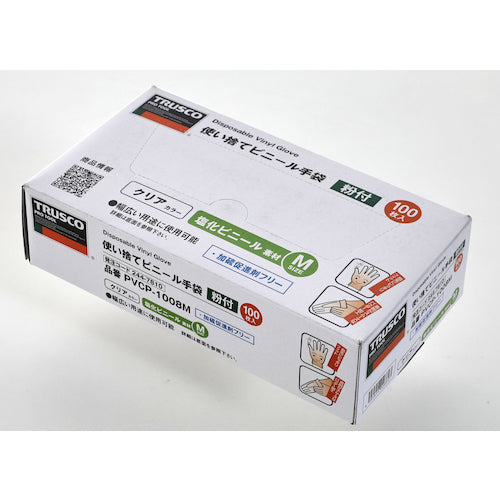TRUSCO 使い捨てビニール手袋(プラスチック手袋) 粉付M クリア (100枚入) PVCP-1008M 1 箱