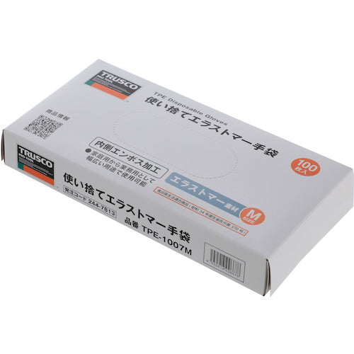 TRUSCO 使い捨てエラストマー手袋 内エンボス Mサイズ (100枚入) TPE-1007M 1 箱