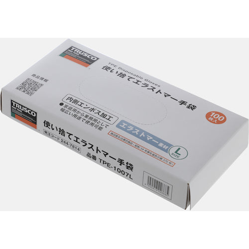 TRUSCO 使い捨てエラストマー手袋 内エンボス Lサイズ (100枚入) TPE-1007L 1 箱