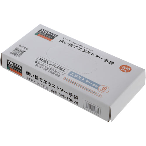 TRUSCO 使い捨てエラストマー手袋 内エンボス Sサイズ (100枚入) TPE-1007S 1 箱