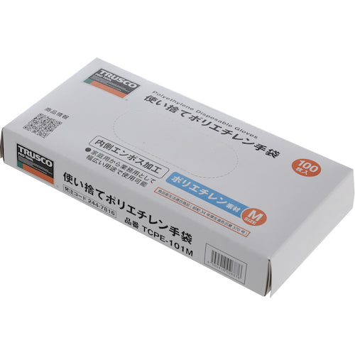 TRUSCO 使い捨てポリエチレン手袋 内エンボス Mサイズ (100枚入) TCPE-101M 1 箱