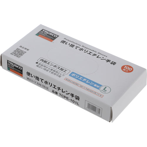 TRUSCO 使い捨てポリエチレン手袋 内エンボス Lサイズ (100枚入) TCPE-101L 1 箱