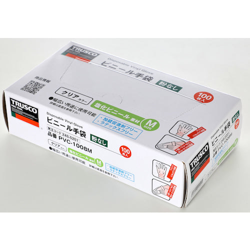 TRUSCO 使い捨てビニール手袋(プラスチック手袋) 粉無L クリア (100枚入) PVC-1008L 1 箱