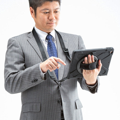 SANWA iPad 10.2インチ 耐衝撃ケース(ハンドル、スタンド、ショルダーベルト付き) PDA-IPAD1617BK 1 個