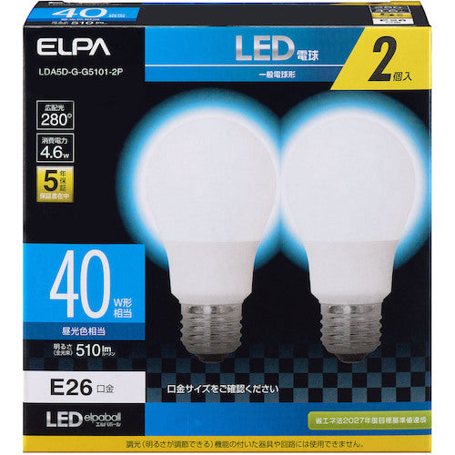 ELPA LED bulb A type wide light distribution LDA5D-G-G5101-2P 1 box
