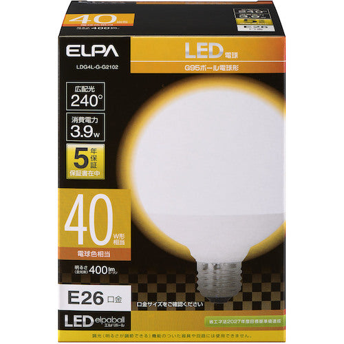 ELPA LED電球 ボール形G95 LDG4L-G-G2102 1 個