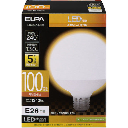 ELPA LED電球 ボール形G95 LDG13L-G-G2106 1 個