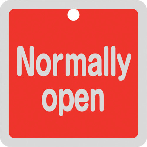 緑十字 バルブ開閉札 Normally open(赤) 特15−150A 50×50mm 両面表示 アルミ製 159101 1 枚