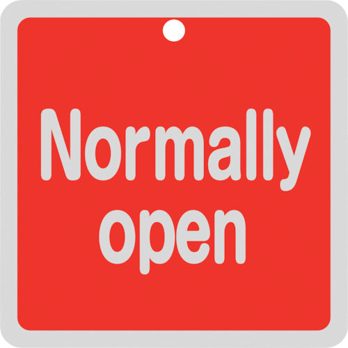緑十字 バルブ開閉札 Normally open(赤) 特15−152A 80×80mm 両面表示 アルミ製 160101 1 枚