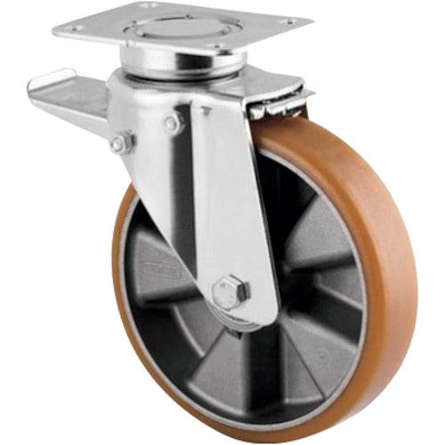 텐테 캐스터 중하중용 고성능 선회 캐스터 “DELTA”(우레탄 바퀴) φ200 자재식(JIS 규격품, 토탈 록 부착)