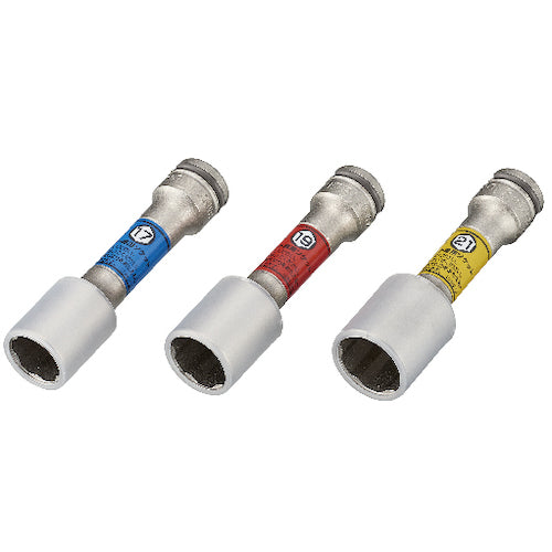 TONE 임팩트용 프로텍터 부착 퀵 피트 박형 롱 호일 너트 소켓(자동차 정비용) 대변 치수 21mm 3APQF-21LN 1개