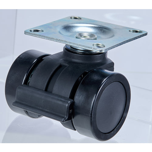 TRUSCO プレート式重荷重用低床型 双輪キャスターダブルベアリング ストッパー付きナイロン車66mm THCNS66-P 1 個