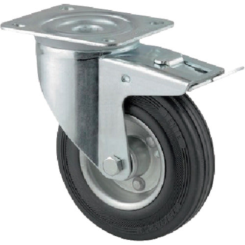 Tente Caster Plate-type Caster "ALPHA" (Rubber Wheel) φ100 Swivel (with Total Lock) 3477DVR100P62 1 pc