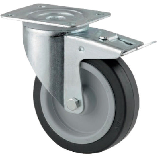 Tente Caster Plate-type Caster "ALPHA" (Rubber Wheel) φ100 Swivel (with Total Lock) 3477UER100P62 1 pc