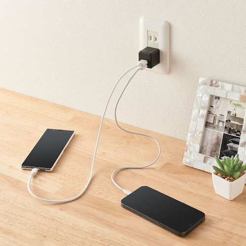 ELECOM AC Charger 2.4A Output USB-A Female 2 Ports Cube Type Black MPA-ACU11BK 1 pc