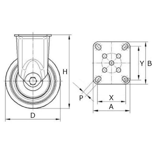 Tente Caster Plate-type Caster "AGILA" (Elastomer Wheel) φ100 Fixed Type 2478PJP100P50 1 pc