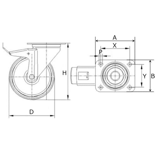 Tente Caster Plate-type Caster "ALPHA" (Nylon Wheel) φ160 Swivel (with Total Lock) 3477UOR160P63 1 pc