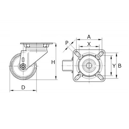 Tente Caster Plate-type Caster "AGILA" (Polyurethane Wheel) φ50 Swivel 1470PAO050P40 1 pc