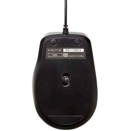 ELECOM Blue LED Mouse, Wired, 3 Buttons, Side Rubber, Antibacterial, Black, M-BL27UBKBK, 1 pc