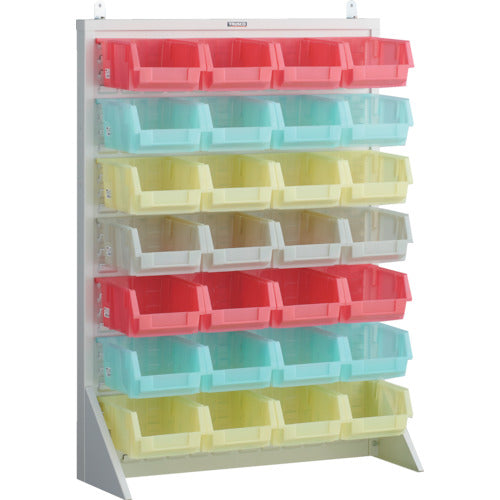 TRUSCO Panel Container Rack, Single-sided, Floor-standing, Semi-transparent Container, 910 x 320 x H1240, White, Large x 28, T-1228N-SK-AW, 1 Unit