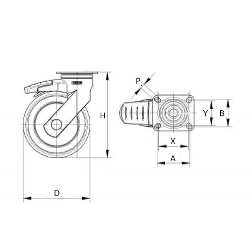 Tente Caster Plastic Caster "LEVINA" (Elastomer Wheel) φ125 Swivel (with Direction Lock) 5371PJP125P50 1 pc