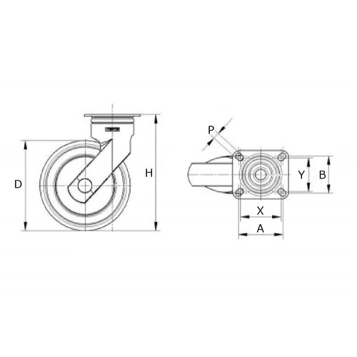 텐테 캐스터 수지 캐스터 "LEVINA"(엘라스토머 차) φ150 자재식 5370PJP150P50 1개