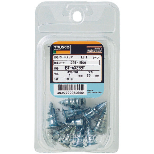 TRUSCO ボードタップ 亜鉛合金ダイカスト製 4mm×長さ25mm 10本入 (中空壁用アンカー/ねじ込み式) BT-425BT 1 PK