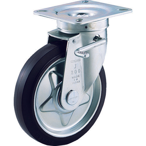 TRUSCO α Pressed Rubber Caster with Swivel Double Stopper Φ100 TJB-100C 1 pc