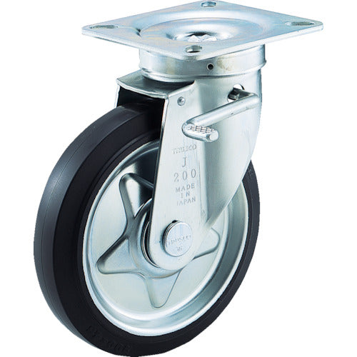 TRUSCO α Pressed Rubber Caster with Swivel Double Stopper Φ200 TJB-200C 1 pc