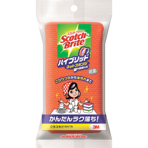 3M スコッチ・ブライト ハイブリッドネットスポンジ オレンジ HBNT-75E 1 個