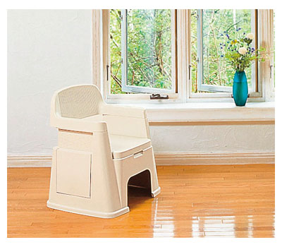 Portable Toilet with Backrest / Beige 1 Unit