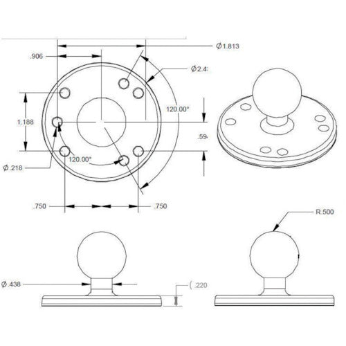 램 마운트 라운드베이스 RAM-B202U 1개