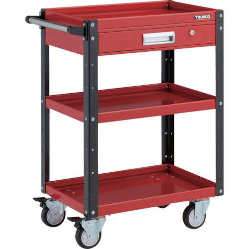 TRUSCO Tool Wagon Eagle Wagon 600 x 400 x H880 with drawer, 4 swivel wheels, urethane wheels, red/black EGW-963VUJ-RBK 1 unit