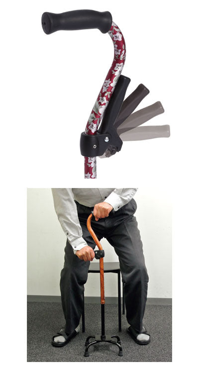 Four-pronged cane with auxiliary grip / WB3801 Flower pattern red 1 piece