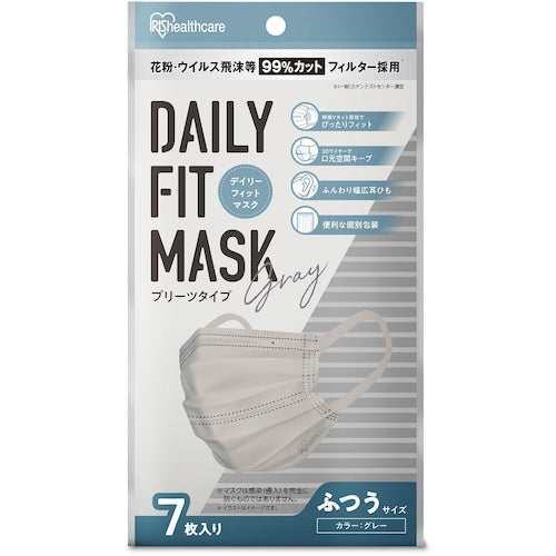 IRIS 290406 DAILY FIT MASK Pleated Regular Size 7 Pieces Gray PK-D7LG 1 Bag