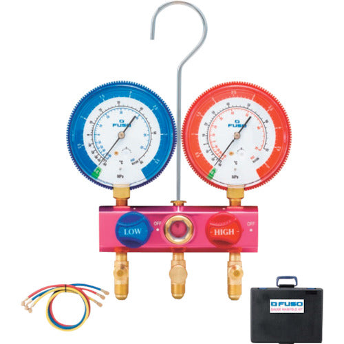 FUSO R32, R410A용 매니폴드 키트(볼 밸브식) 150cm 적청 황 각 1개 FS-704A-2 1 식