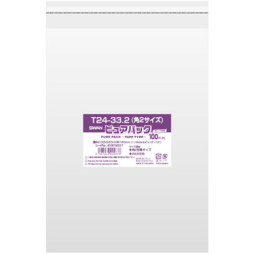 스완 OPP봉투 퓨어 팩 테이프 첨부 T 24-33.2(각 2 사이즈) 100장들이 006798327 1봉투