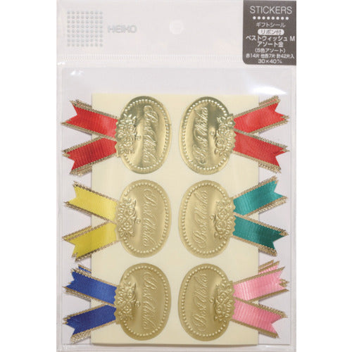 HEIKO Ribbon Stickers Best Wishes Assortment Gold M 42 pieces 007081109 1 bundle