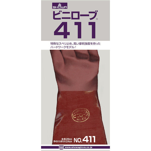 SHOWA 염화 비닐 장갑 (뒤 천 포함) No411 비닐 로브 브라운 M 사이즈 NO411 1 쌍
