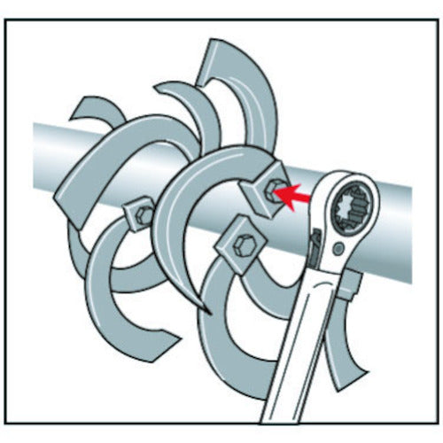 スーパー 薄型・両口ラチェットレンチ 農機爪交換用 六角対辺:17×19 全長:485mm RNTL1719L 1 丁
