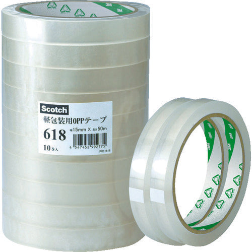 3M Scotch Light Packaging OPP Tape 618 12mm x 50m 618 12X50 10 Rolls