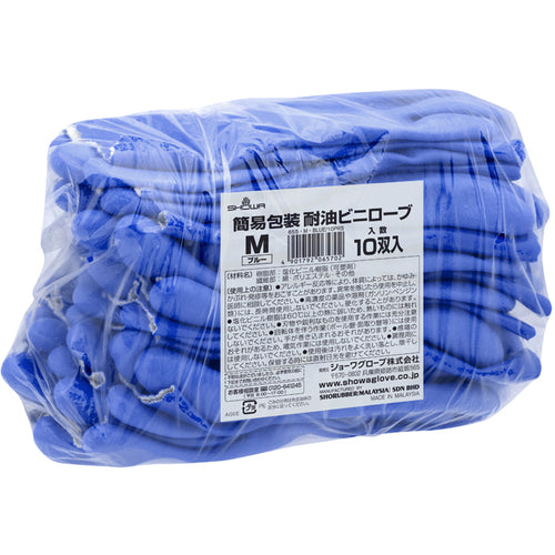 SHOWA 염화 비닐 장갑 정리 구입 간이 포장 내유 비닐로-부 1Pk(봉투)=10쌍입 블루 M사이즈 NO650-M10P 1 PK