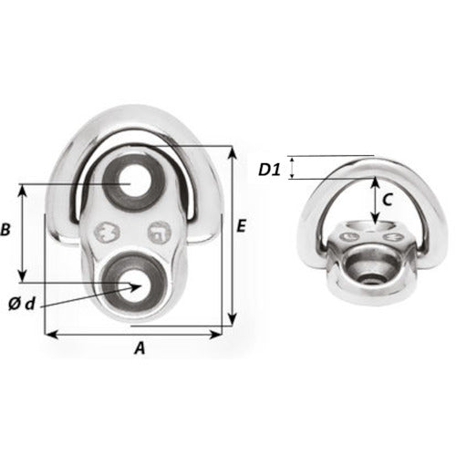 Wichard フォールディングアイパッド 穴径6mm 2穴 6684 1 個