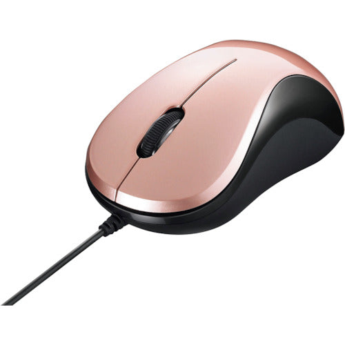 BAFFALO Wired Blue LED Optical Mouse, Quiet/3 Buttons, Beige Pink BSMBU100BP, 1 pc