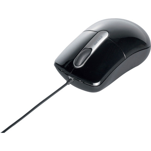 BAFFALO Wired Optical Mouse, Quiet/3 Buttons, Medium Size, Black, BSMOU27SMBK, 1 pc