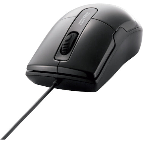 BAFFALO Wired Blue LED Mouse, Quiet/3 Buttons, Medium Size, Black, BSMBU26SMBK, 1 pc