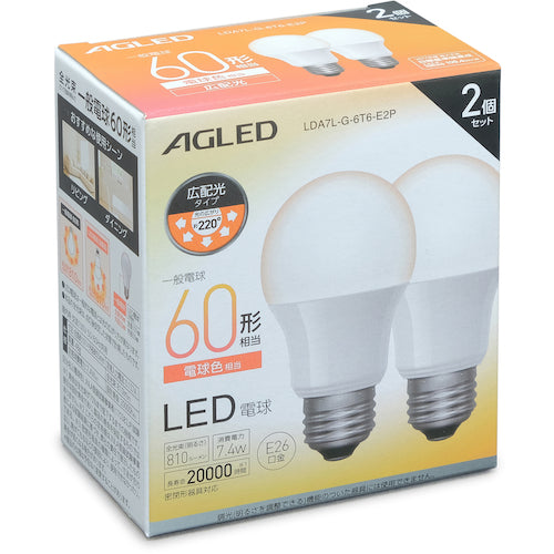 IRIS 572312 LED Bulb E26 Wide Light Distribution 60W Equivalent Warm White Set of 2 (20,000 Hours) LDA7L-G-6T6-E2P 1 Box