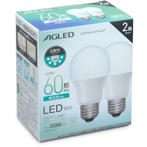 IRIS 572311 LED bulb E26 wide light distribution 60W equivalent daylight white 2-piece set (20,000 hours) LDA7N-G-6T6-E2P 1 box