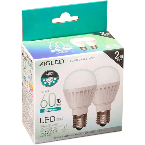 IRIS 522224 LED bulb E17 wide light distribution 60W equivalent daylight white 2-piece set (20,000 hours) LDA6N-G-E17-6T6-E2P 1 box